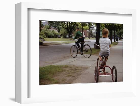 Boys Riding their Bike and Tricycle-William P. Gottlieb-Framed Photographic Print