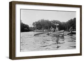 Boys Salmon Fishing in Canoe Photograph - Alaska-Lantern Press-Framed Art Print