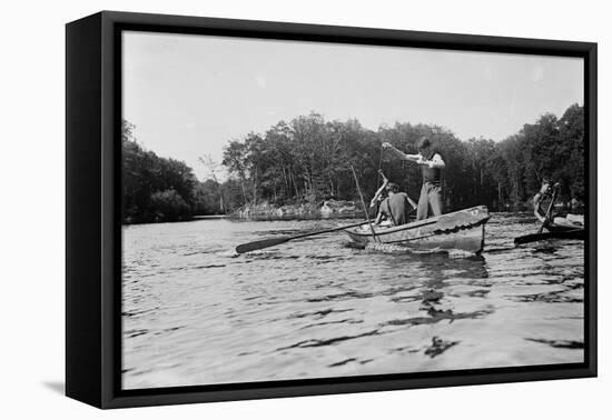 Boys Salmon Fishing in Canoe Photograph - Alaska-Lantern Press-Framed Stretched Canvas