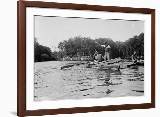 Boys Salmon Fishing in Canoe Photograph - Alaska-Lantern Press-Framed Premium Giclee Print