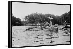 Boys Salmon Fishing in Canoe Photograph - Alaska-Lantern Press-Framed Stretched Canvas