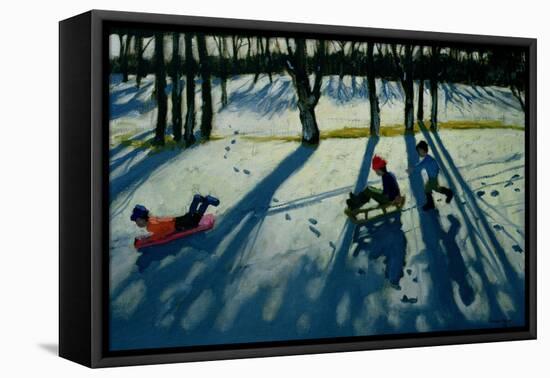 Boys Sledging, Allestree Park, Derby-Andrew Macara-Framed Stretched Canvas