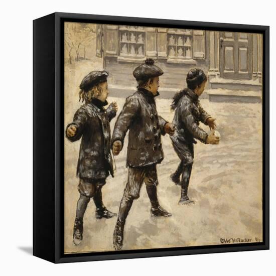 Boys Snowballs-Vintage Apple Collection-Framed Stretched Canvas