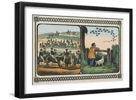 Boys Stand by Fence Watching a Flight of Birds and Other Children Takes Rides on Mules-Charles Butler-Framed Art Print