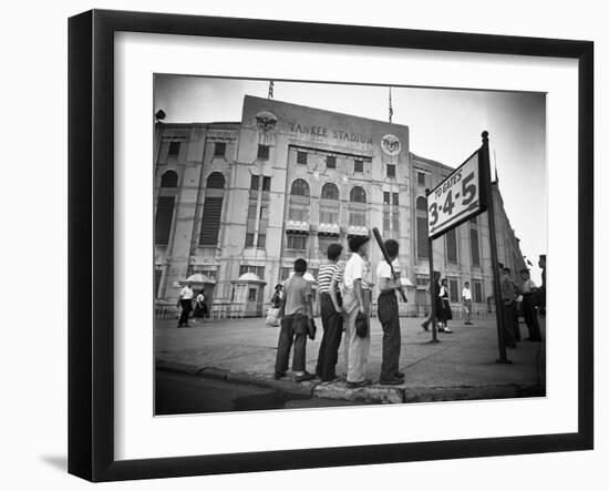 Boys Staring at Yankee Stadium-null-Framed Premium Photographic Print