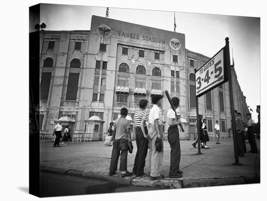 Boys Staring at Yankee Stadium-null-Stretched Canvas