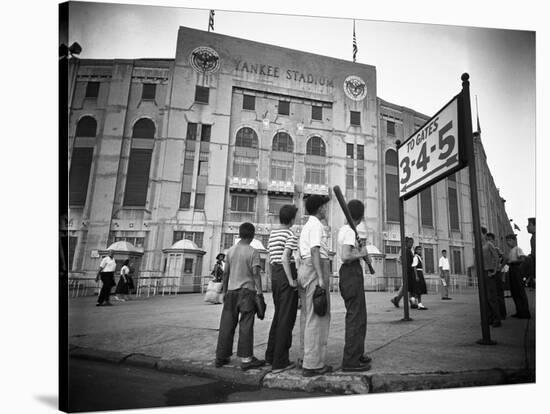 Boys Staring at Yankee Stadium-null-Stretched Canvas