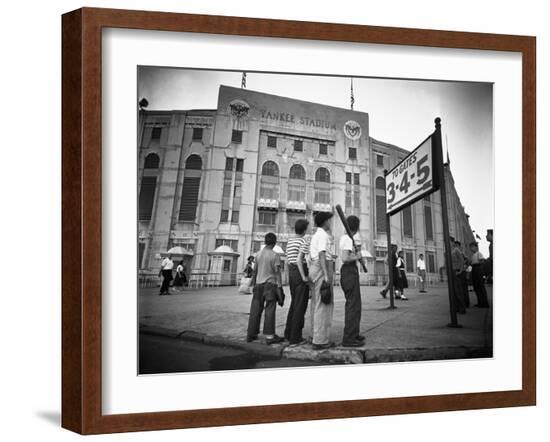 Boys Staring at Yankee Stadium--Framed Photographic Print