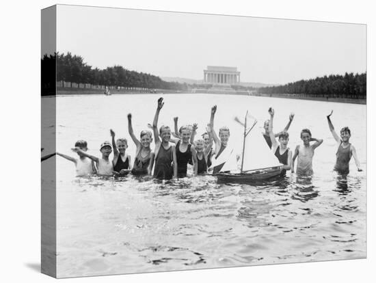 Boys Swimming in the Reflecting Pool Photograph - Washington, DC-Lantern Press-Stretched Canvas