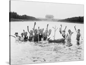 Boys Swimming in the Reflecting Pool Photograph - Washington, DC-Lantern Press-Stretched Canvas