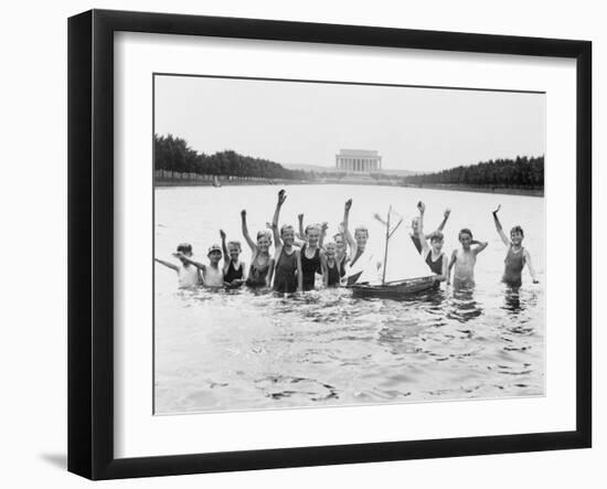 Boys Swimming in the Reflecting Pool Photograph - Washington, DC-Lantern Press-Framed Art Print