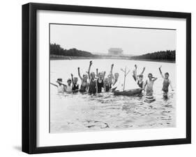 Boys Swimming in the Reflecting Pool Photograph - Washington, DC-Lantern Press-Framed Art Print