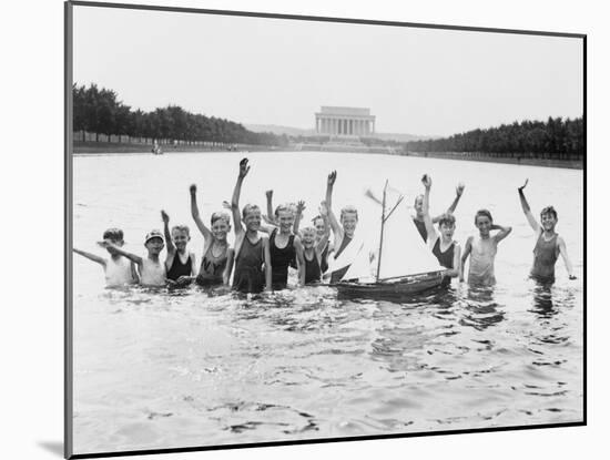 Boys Swimming in the Reflecting Pool Photograph - Washington, DC-Lantern Press-Mounted Art Print