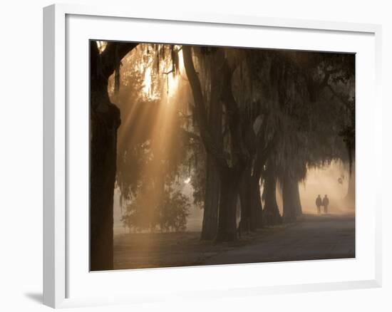 Boys Walking in Early Morning Fog at Bethesda, Savannah, Georgia, USA-Joanne Wells-Framed Photographic Print