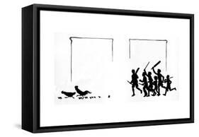 Boys with Bats and Stumps Frighten the Birds Away-Mary Baker-Framed Stretched Canvas
