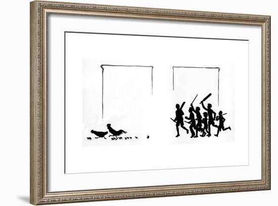 Boys with Bats and Stumps Frighten the Birds Away-Mary Baker-Framed Giclee Print