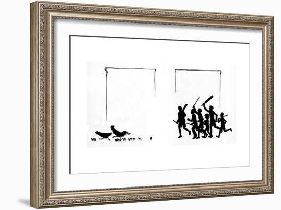 Boys with Bats and Stumps Frighten the Birds Away-Mary Baker-Framed Giclee Print