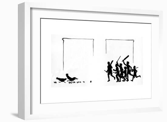 Boys with Bats and Stumps Frighten the Birds Away-Mary Baker-Framed Giclee Print