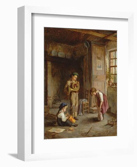 Boys with French Horn and Drum, 19th Century-J. Devaux-Framed Giclee Print