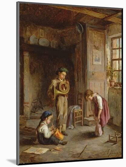 Boys with French Horn and Drum, 19th Century-J. Devaux-Mounted Giclee Print