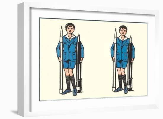 Boys with Large Pens and Pencils-null-Framed Art Print