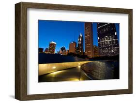 Bp Bridge at Millennium Park and Chicago Skyline at Dusk-Alan Klehr-Framed Photographic Print