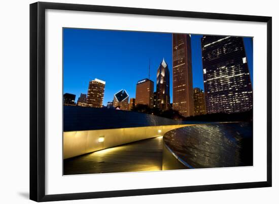 Bp Bridge at Millennium Park and Chicago Skyline at Dusk-Alan Klehr-Framed Photographic Print