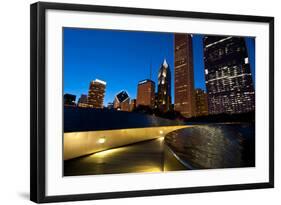 Bp Bridge at Millennium Park and Chicago Skyline at Dusk-Alan Klehr-Framed Photographic Print