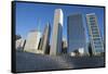 Bp Bridge in Millennium Park in Chicago, Early Morning in Autumn, with Skyline-Alan Klehr-Framed Stretched Canvas