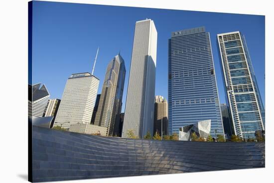 Bp Bridge in Millennium Park in Chicago, Early Morning in Autumn, with Skyline-Alan Klehr-Stretched Canvas