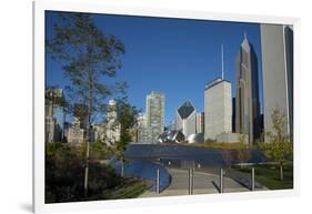 Bp Bridge in Millennium Park in Chicago, Early Morning in Autumn, with Skyline-Alan Klehr-Framed Photographic Print