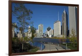 Bp Bridge in Millennium Park in Chicago, Early Morning in Autumn, with Skyline-Alan Klehr-Framed Photographic Print