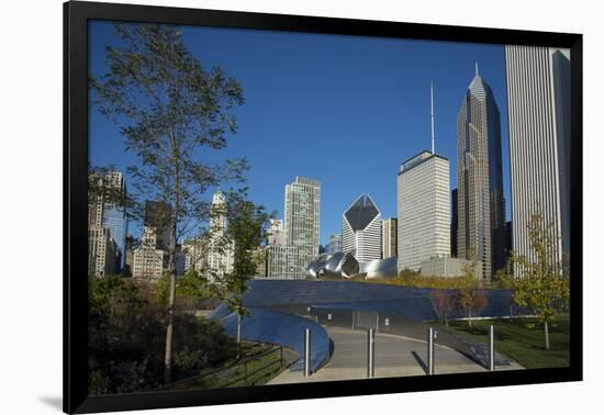 Bp Bridge in Millennium Park in Chicago, Early Morning in Autumn, with Skyline-Alan Klehr-Framed Photographic Print