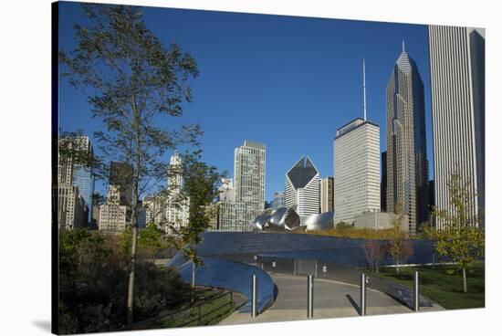 Bp Bridge in Millennium Park in Chicago, Early Morning in Autumn, with Skyline-Alan Klehr-Stretched Canvas