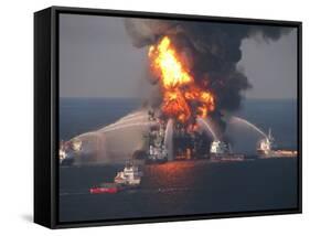 BP's Deepwater Horizon Oil Rig in Flames on April 21, 2010-null-Framed Stretched Canvas