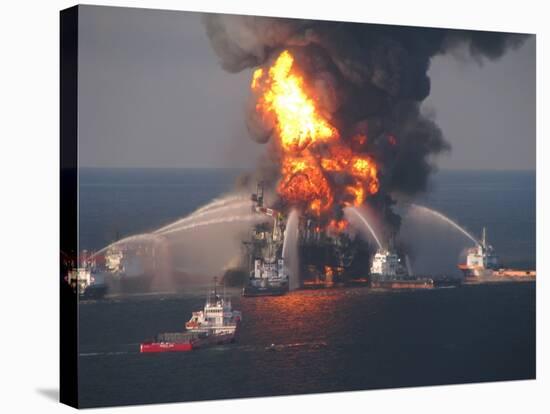 BP's Deepwater Horizon Oil Rig in Flames on April 21, 2010-null-Stretched Canvas