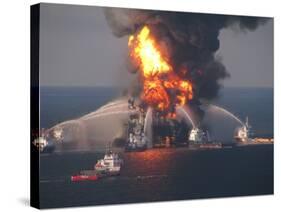 BP's Deepwater Horizon Oil Rig in Flames on April 21, 2010-null-Stretched Canvas