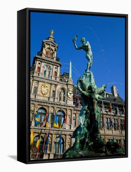 Brabo Fountain and Town Hall, Antwerp, Eastern Flanders, Belgium-Steve Vidler-Framed Stretched Canvas