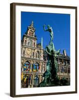 Brabo Fountain and Town Hall, Antwerp, Eastern Flanders, Belgium-Steve Vidler-Framed Photographic Print