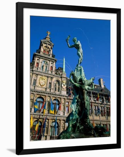 Brabo Fountain and Town Hall, Antwerp, Eastern Flanders, Belgium-Steve Vidler-Framed Photographic Print