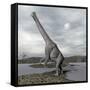Brachiosaurus Dinosaur Backdropped by a Full Moon-null-Framed Stretched Canvas
