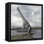 Brachiosaurus Dinosaur Backdropped by a Full Moon-null-Framed Stretched Canvas