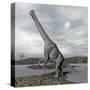 Brachiosaurus Dinosaur Backdropped by a Full Moon-null-Stretched Canvas