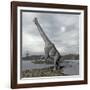 Brachiosaurus Dinosaur Backdropped by a Full Moon-null-Framed Art Print