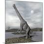 Brachiosaurus Dinosaur Backdropped by a Full Moon-null-Mounted Art Print