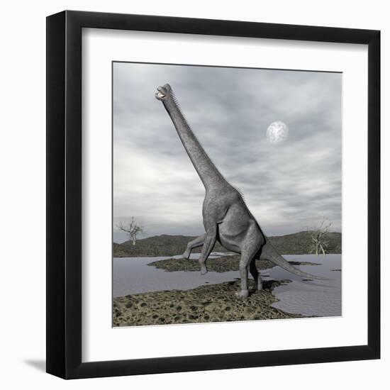 Brachiosaurus Dinosaur Backdropped by a Full Moon-null-Framed Art Print