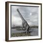 Brachiosaurus Dinosaur Backdropped by a Full Moon-null-Framed Art Print