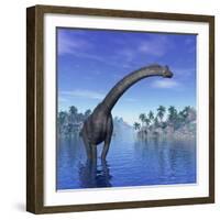 Brachiosaurus Dinosaur in a Tropical Climate-null-Framed Art Print