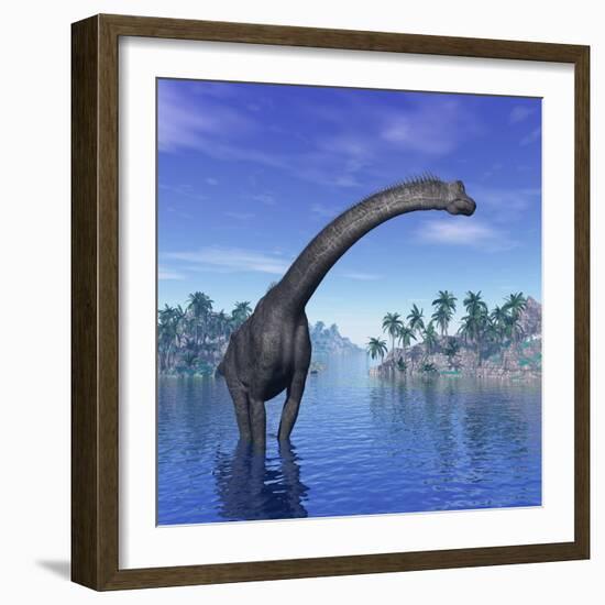 Brachiosaurus Dinosaur in a Tropical Climate-null-Framed Art Print