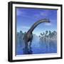 Brachiosaurus Dinosaur in a Tropical Climate-null-Framed Art Print